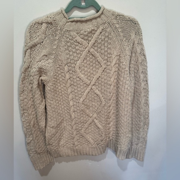 J. Crew NWT Chunky Cable Knit Beaded Sweater Tan XL - Picture 5 of 8